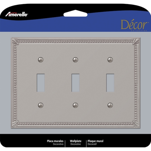 Amerelle Wall Plate, Number of Gangs: 3 gang Metal, Brushed Nickel Finish, Gray 74TTTBN - main